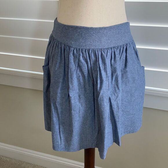 Sz S chambray mid thigh length skirt with pockets and ruching - Picture 1 of 8
